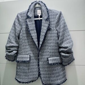 Cinq à Sept Blue and White Textured Blazer